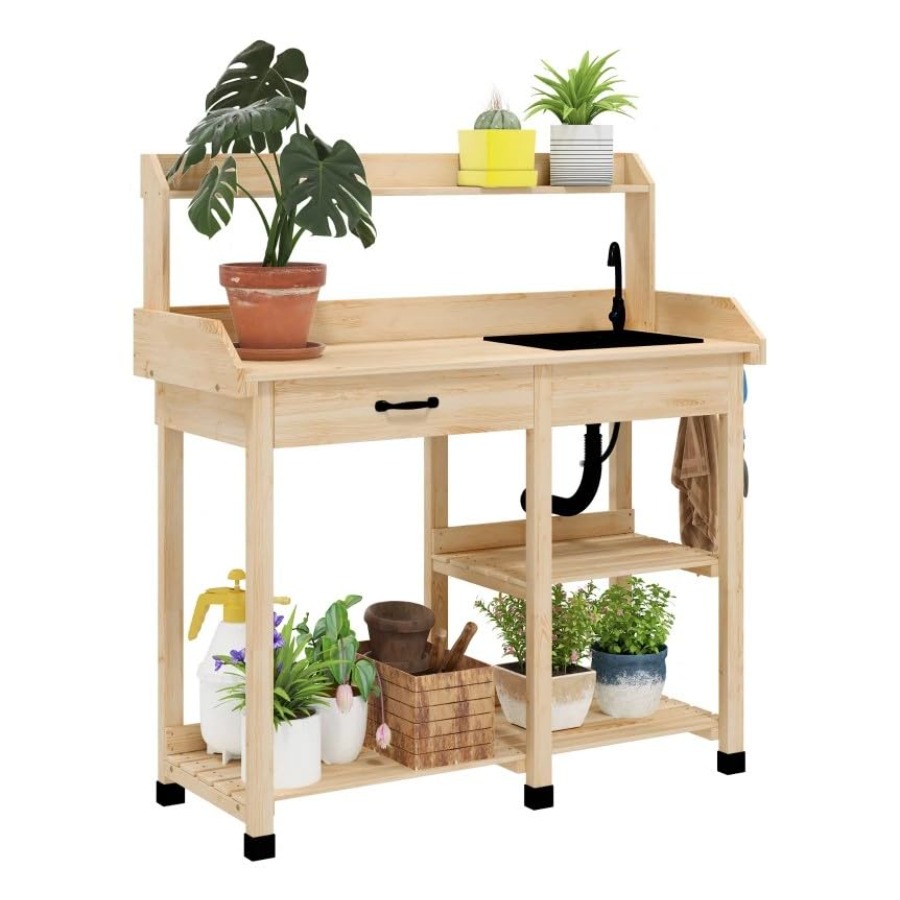 Gardening Tools Wooden - Wooden Potting Bench Table with Removable