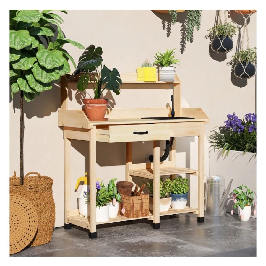 Wooden Potting Bench Table wit - Gardening Tools Wooden recension och pris