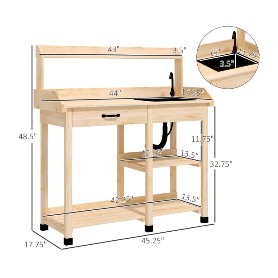 Wooden Potting Bench Table wit - Gardening Tools Wooden recension och pris