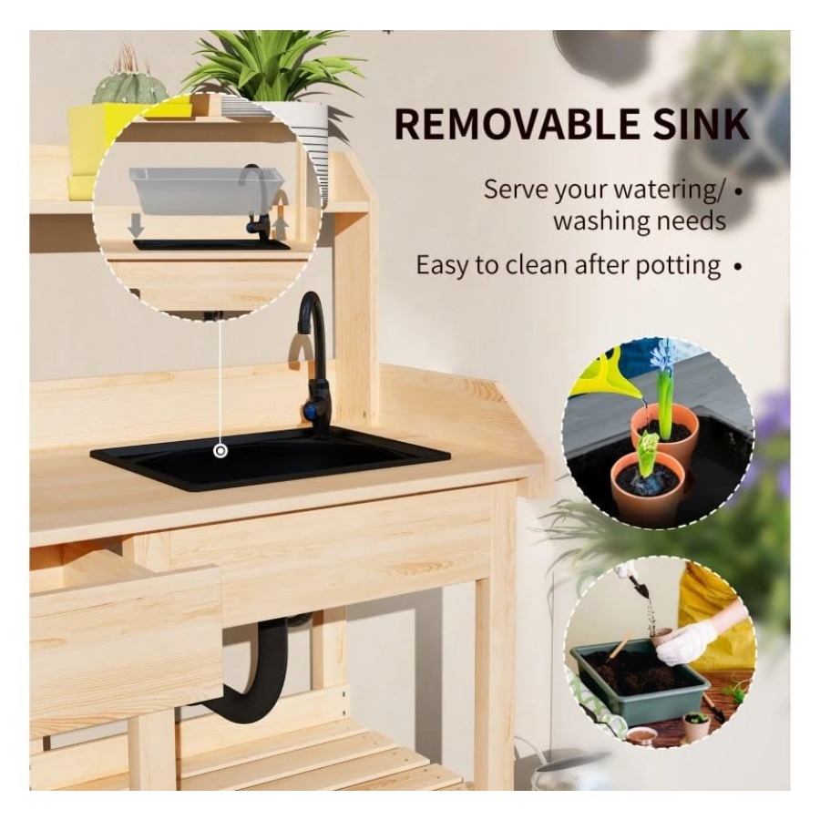 Wooden Potting Bench Table wit - Gardening Tools Wooden recension och pris