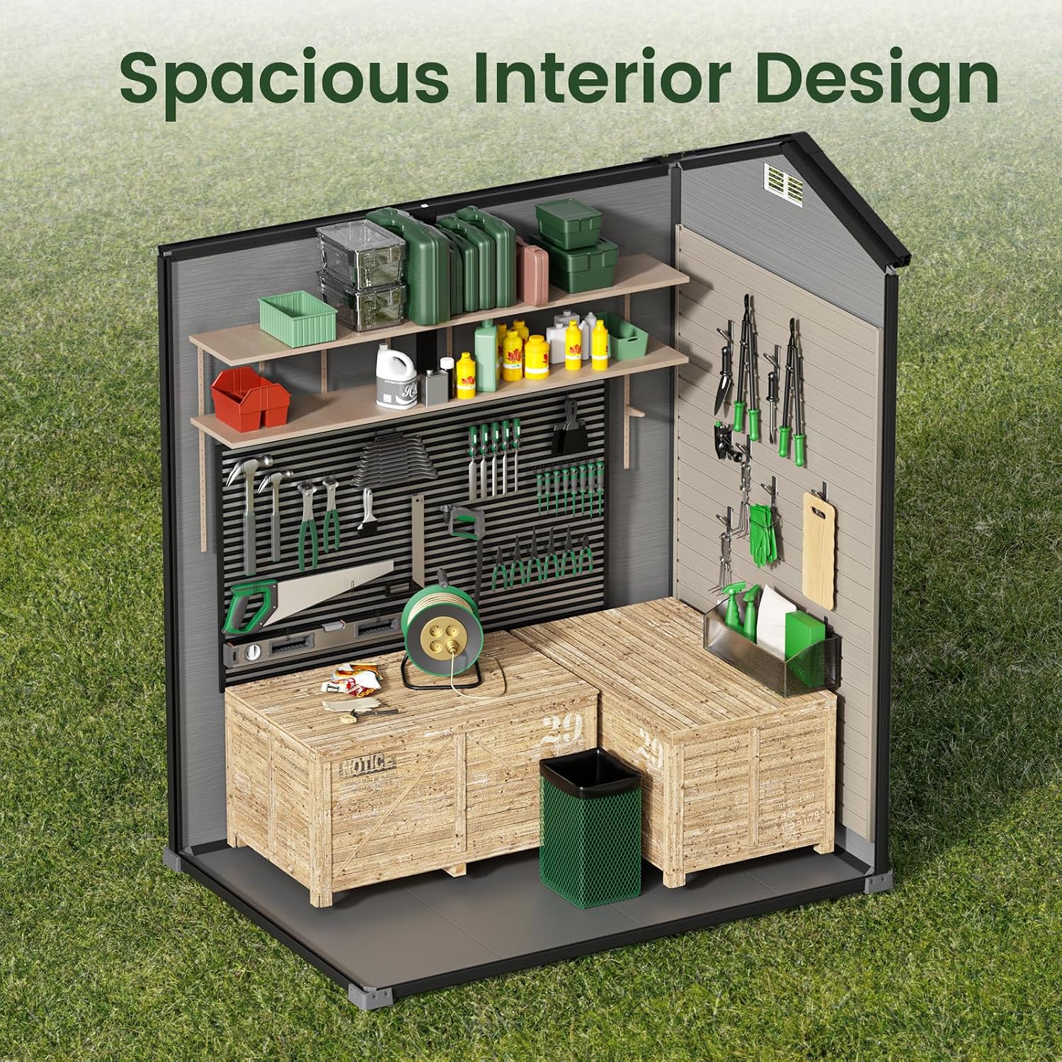 Outdoor Storage Shed with Floo - Gardening Tools Plastic recension och pris