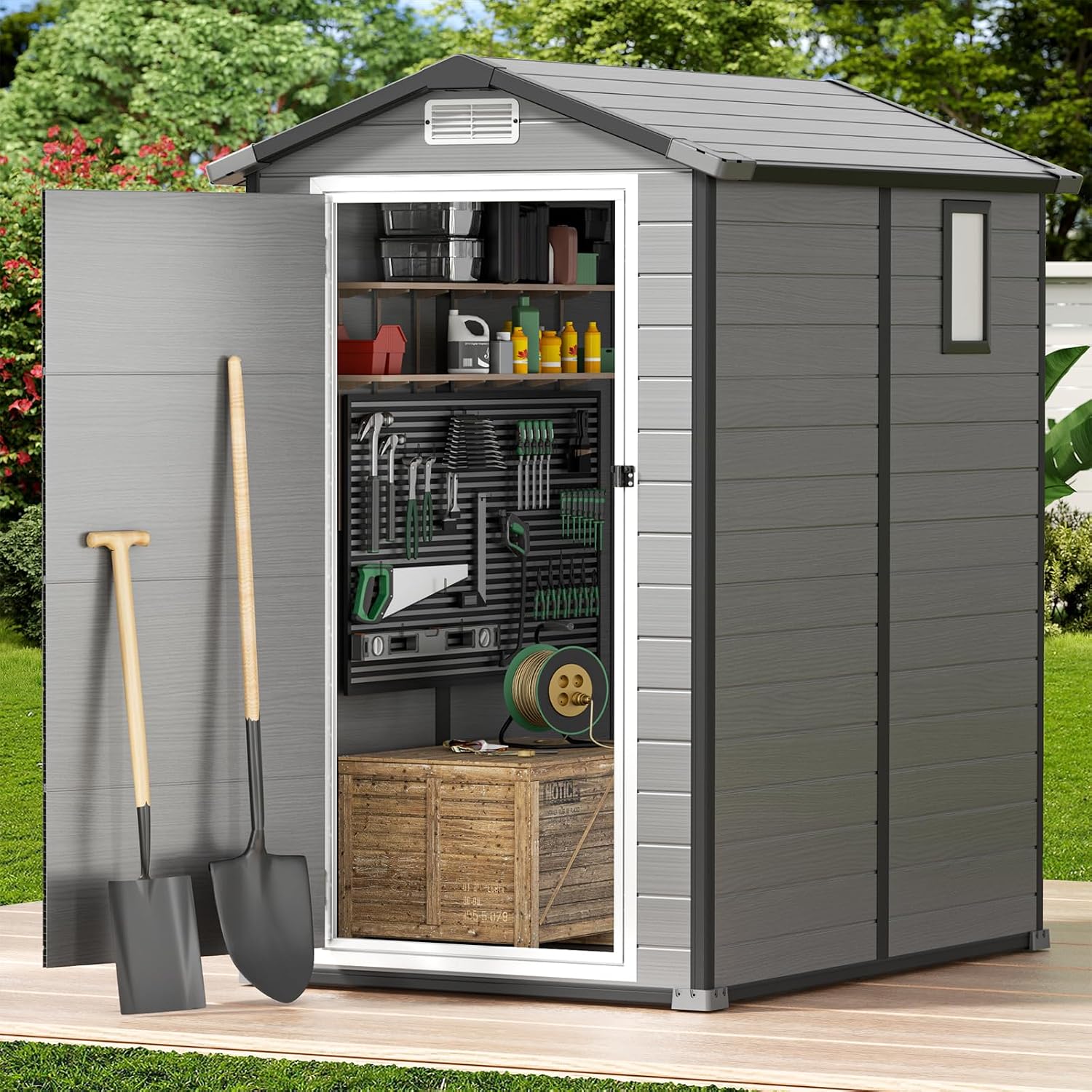 Outdoor Storage Shed with Floo - Gardening Tools Plastic recension och pris