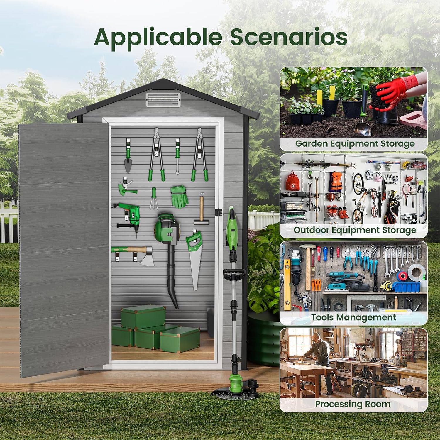 Outdoor Storage Shed with Floo - Gardening Tools Plastic recension och pris