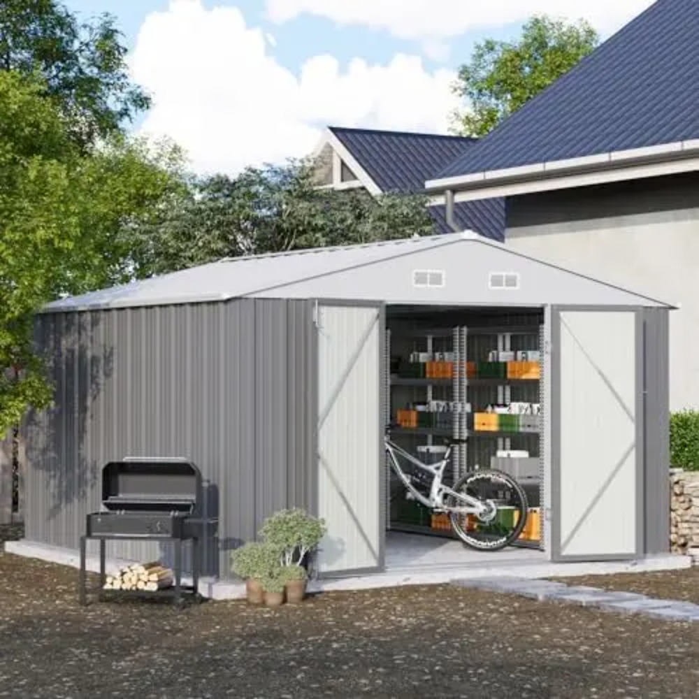 10x10 FT Metal Storage Shed, B - Gardening Tools Plastic recension och pris