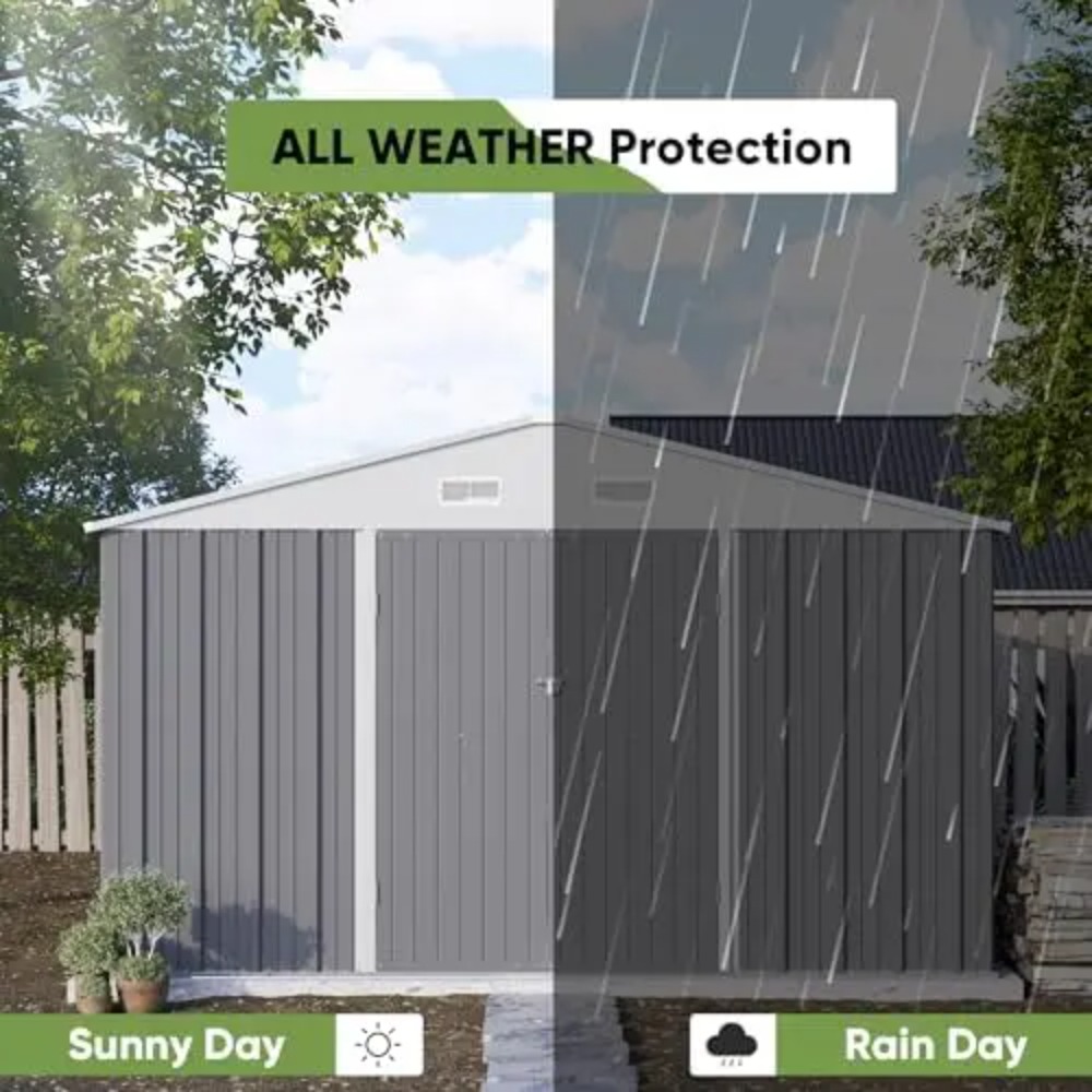 10x10 FT Metal Storage Shed, B - Gardening Tools Plastic recension och pris
