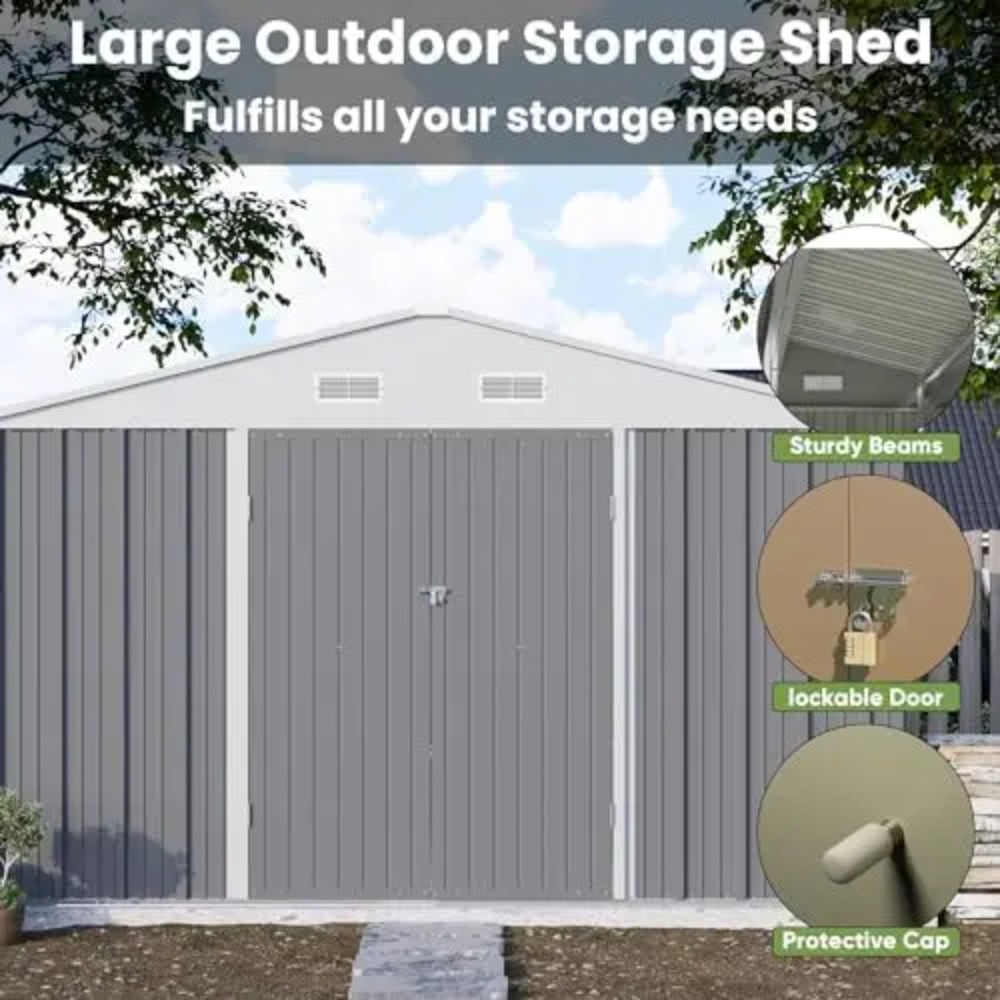 10x10 FT Metal Storage Shed, B - Gardening Tools Plastic recension och pris